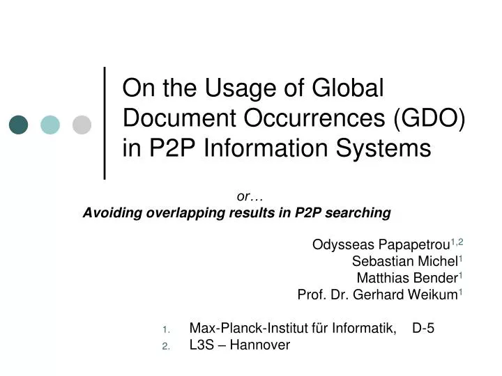 on the usage of global document occurrences gdo in p2p information systems