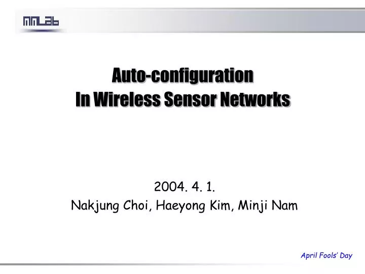 auto configuration in wireless sensor networks
