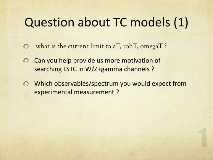 question about tc models 1