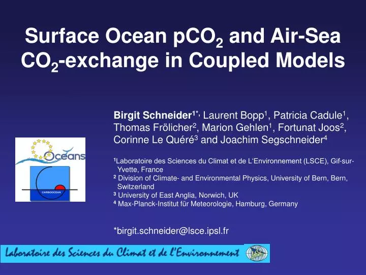 surface ocean pco 2 and air sea co 2 exchange in coupled models