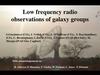 Low frequency radio observations of galaxy groups