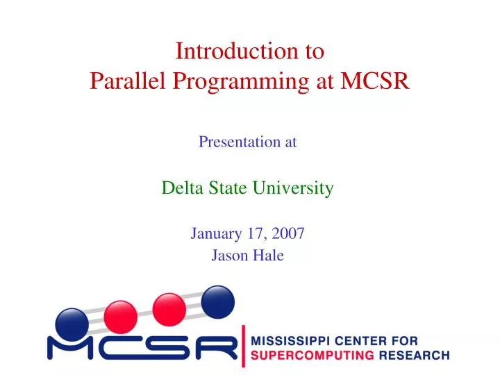 introduction to parallel programming at mcsr