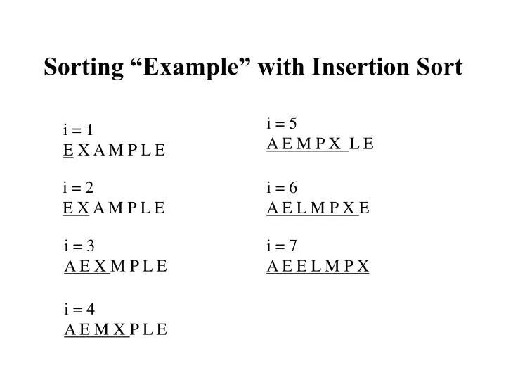 sorting example with insertion sort