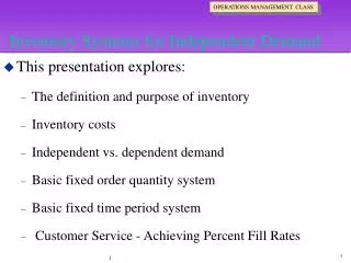 Inventory Systems for Independent Demand