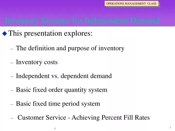 inventory systems for independent demand