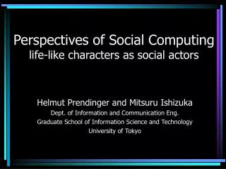 Perspectives of Social Computing life-like characters as social actors