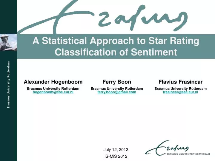 a statistical approach to star rating classification of sentiment