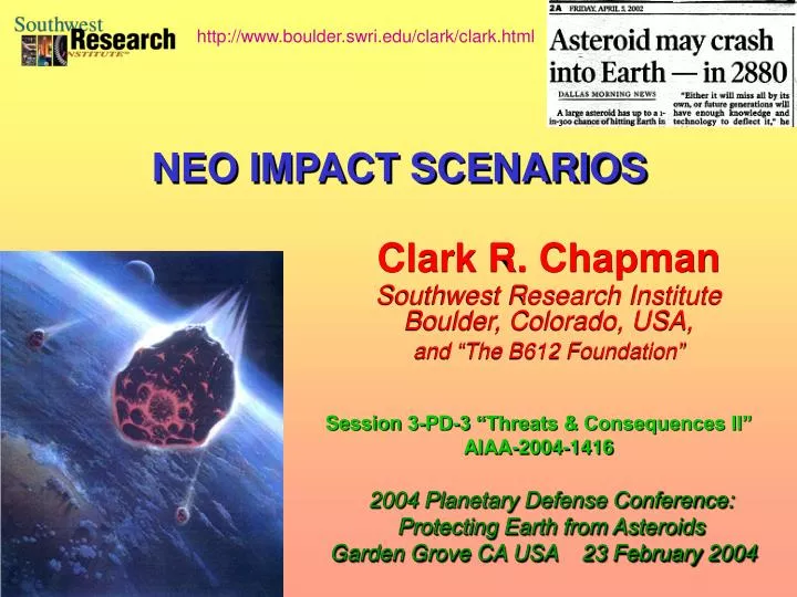 clark r chapman southwest research institute boulder colorado usa and the b612 foundation