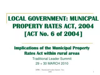 LOCAL GOVERNMENT: MUNICPAL PROPERTY RATES ACT, 2004 [ACT No. 6 of 2004]