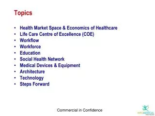 Topics Health Market Space &amp; Economics of Healthcare Life Care Centre of Excellence (COE) Workflow