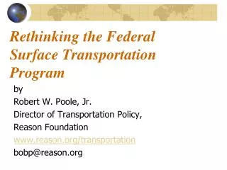 Rethinking the Federal Surface Transportation Program