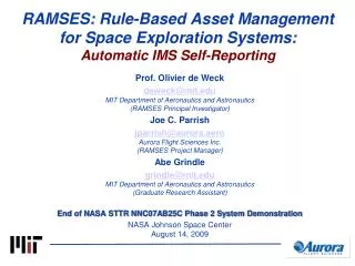 RAMSES: Rule-Based Asset Management for Space Exploration Systems: Automatic IMS Self-Reporting
