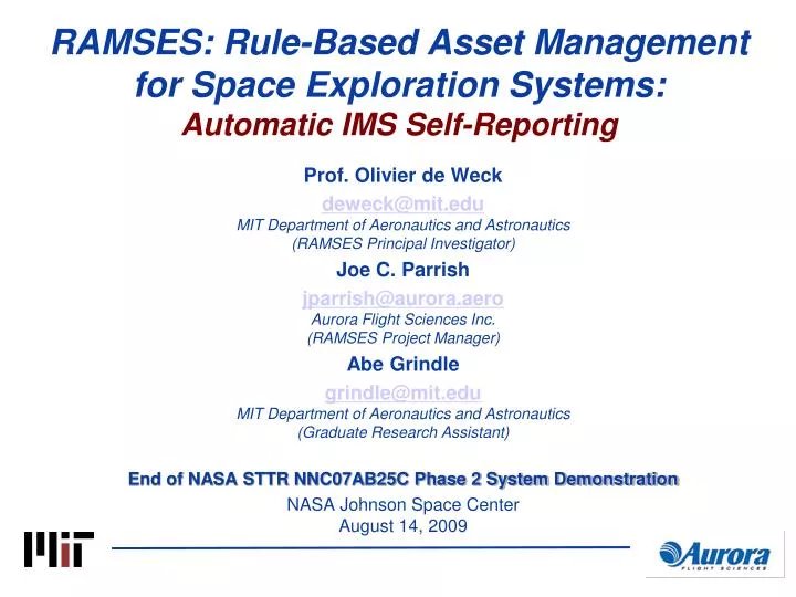 ramses rule based asset management for space exploration systems automatic ims self reporting