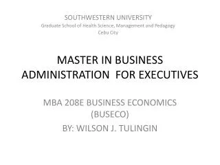 MASTER IN BUSINESS ADMINISTRATION FOR EXECUTIVES