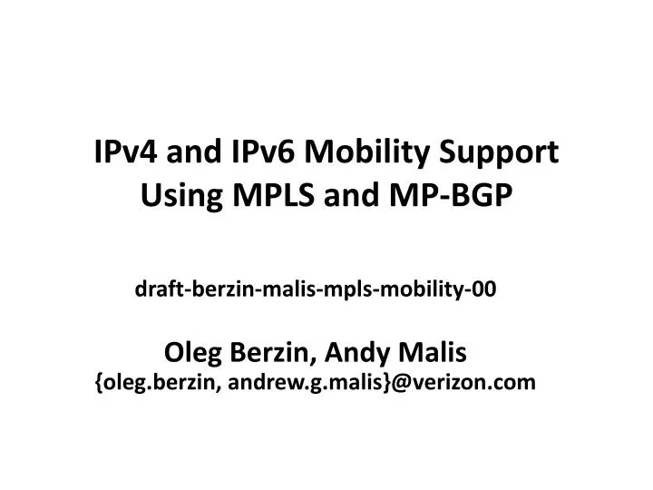 ipv4 and ipv6 mobility support using mpls and mp bgp