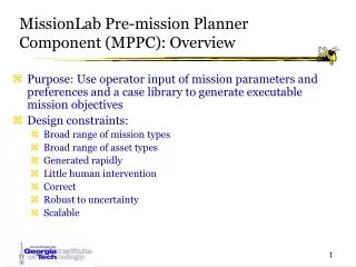 MissionLab Pre-mission Planner Component (MPPC): Overview