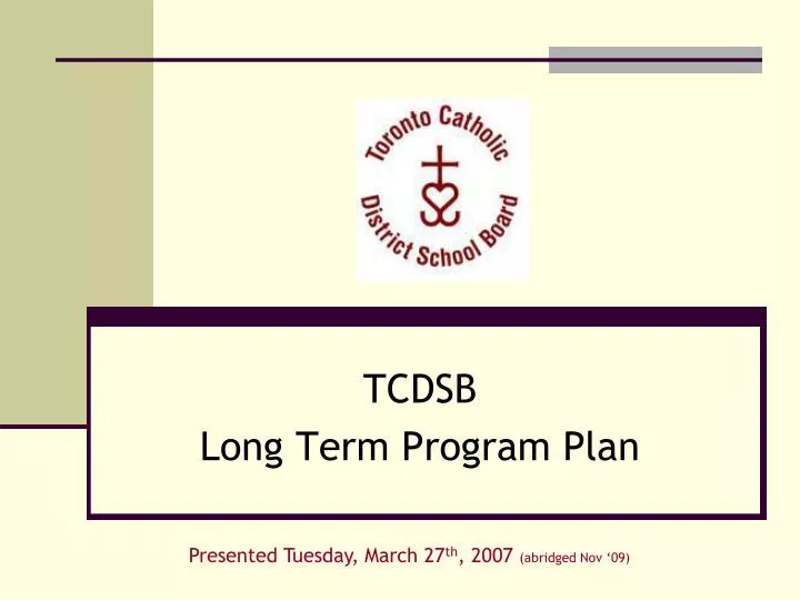 tcdsb long term program plan