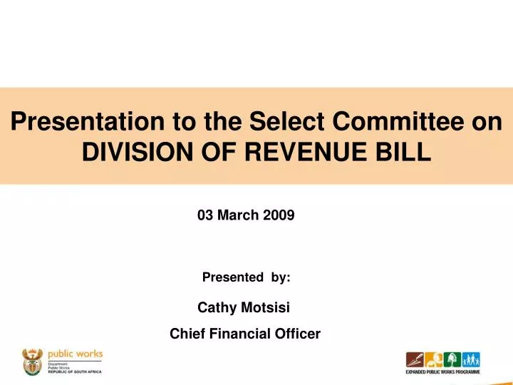 presentation to the select committee on division of revenue bill
