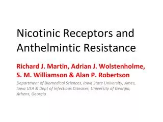 Nicotinic Receptors and Anthelmintic Resistance