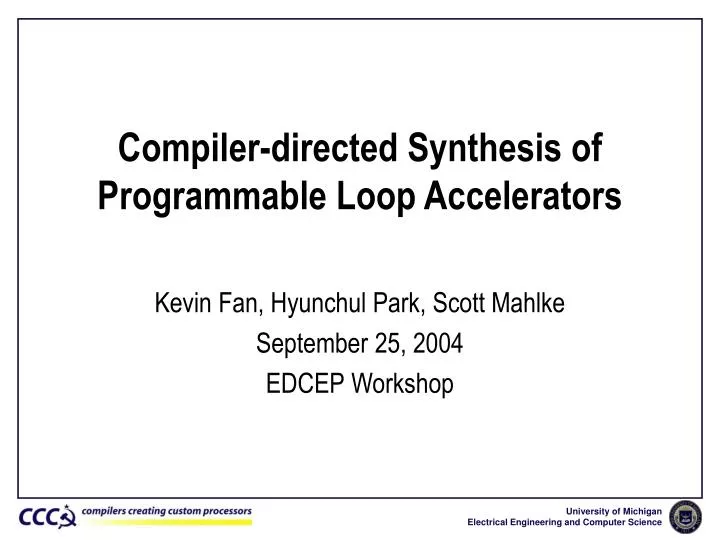 compiler directed synthesis of programmable loop accelerators