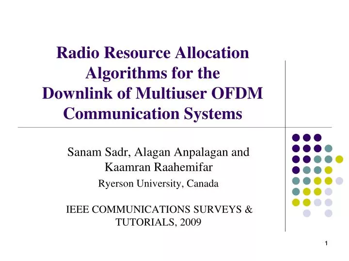 radio resource allocation algorithms for the downlink of multiuser ofdm communication systems