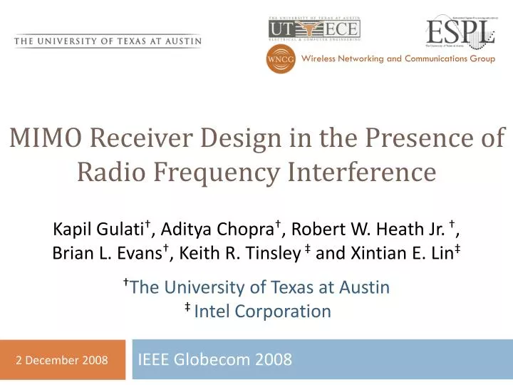 mimo receiver design in the presence of radio frequency interference