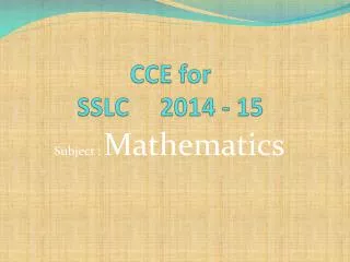 CCE for SSLC 2014 - 15