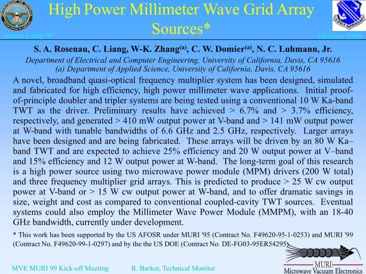 high power millimeter wave grid array sources