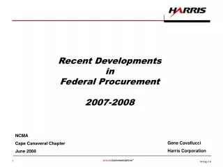 Recent Developments in Federal Procurement 2007-2008
