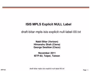 ISIS MPLS Explicit NULL Label draft-bitar-mpls-isis-explicit-null-label-00.txt