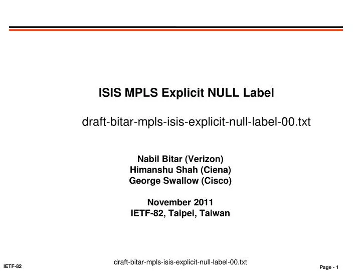 isis mpls explicit null label draft bitar mpls isis explicit null label 00 txt