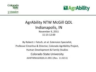 AgrAbility NTW McGill QOL Indianapolis, IN November 9, 2011 11:15-12:00
