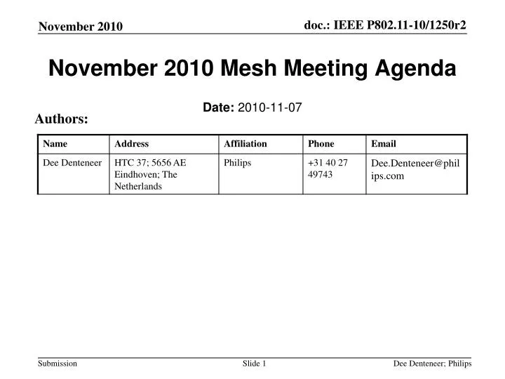 november 2010 mesh meeting agenda