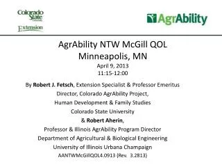 AgrAbility NTW McGill QOL Minneapolis, MN April 9, 2013 11:15-12:00