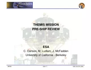 THEMIS MISSION PRE-SHIP REVIEW ESA C. Carlson, M. Ludlam, J. McFadden