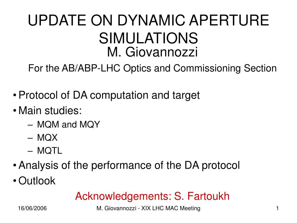 PPT - UPDATE ON DYNAMIC APERTURE SIMULATIONS PowerPoint Presentation ...