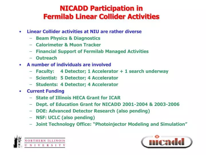 nicadd participation in fermilab linear collider activities