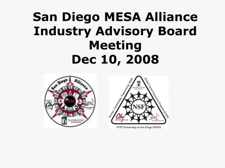 san diego mesa alliance industry advisory board meeting dec 10 2008