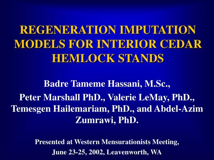regeneration imputation models for interior cedar hemlock stands