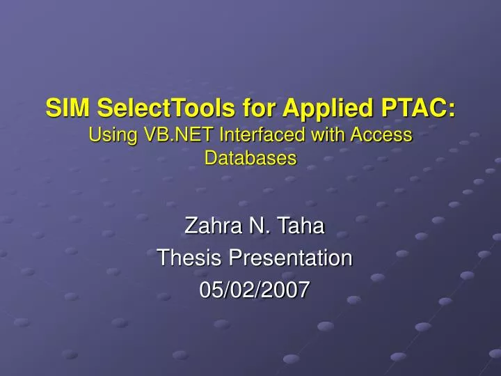 sim selecttools for applied ptac using vb net interfaced with access databases