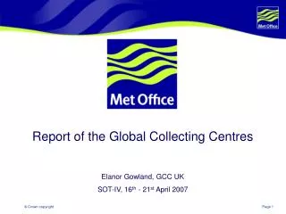 Report of the Global Collecting Centres