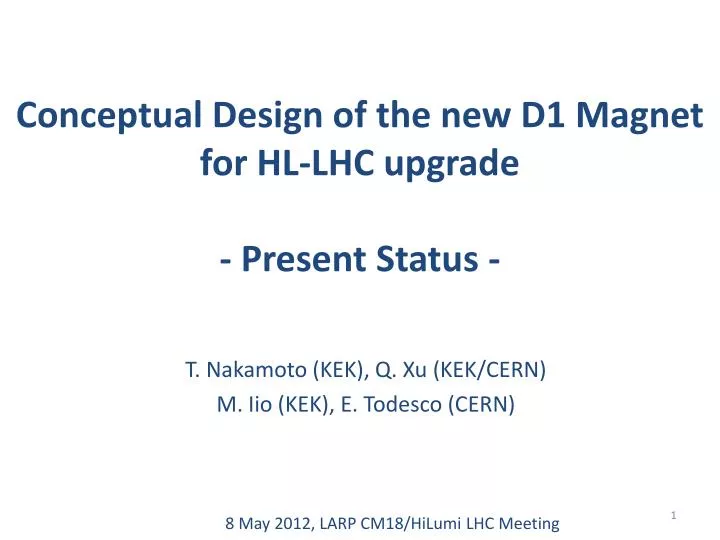 conceptual design of the new d1 magnet for hl lhc upgrade present status