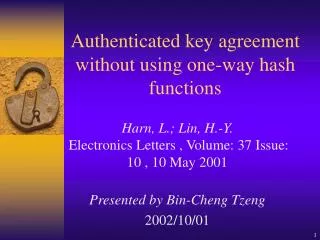 Authenticated key agreement without using one-way hash functions