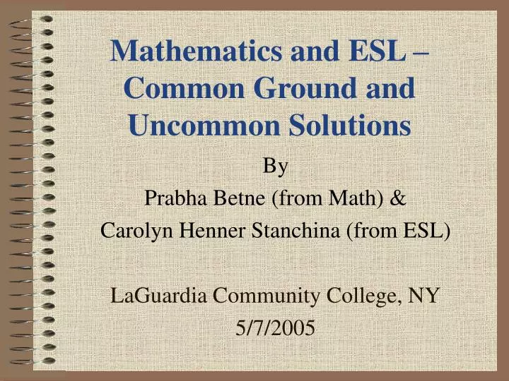 mathematics and esl common ground and uncommon solutions