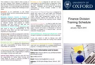 Finance Division Training Schedule