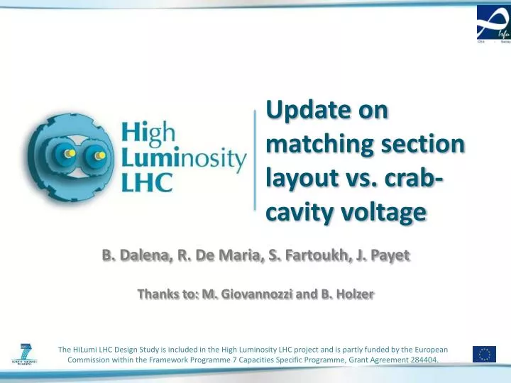 update on matching section layout vs crab cavity voltage