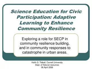 Science Education for Civic Participation: Adaptive Learning to Enhance Community Resilience