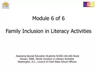 Module 6 of 6 Family Inclusion in Literacy Activities