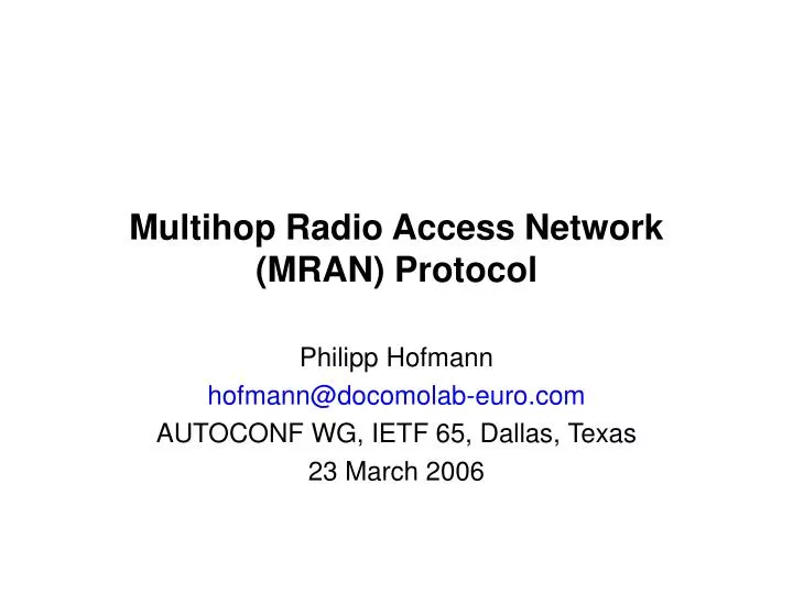 multihop radio access network mran protocol