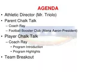 AGENDA Athletic Director (Mr. Triolo) Parent Chalk Talk Coach Ray